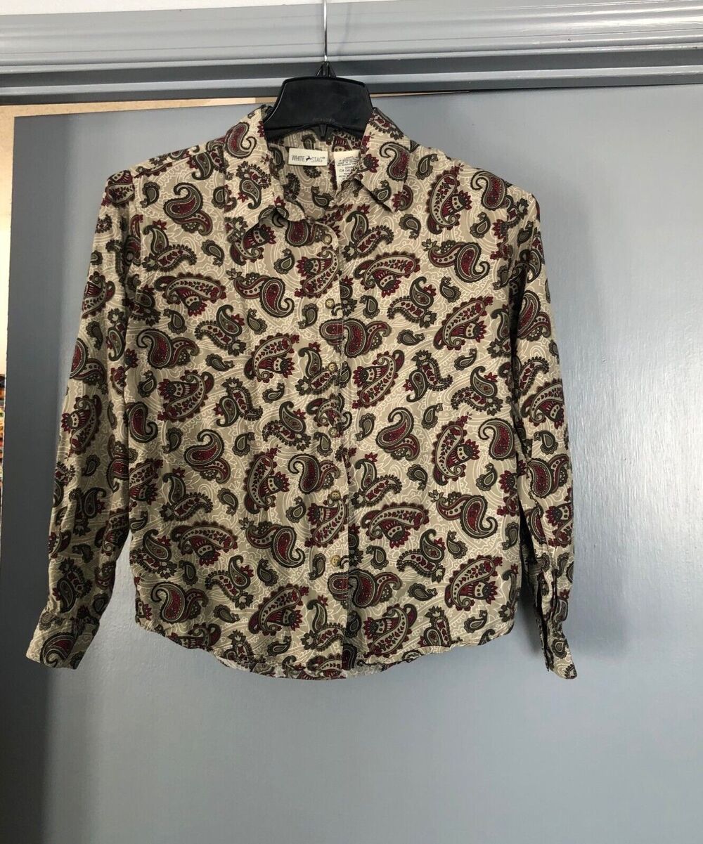 White Stag Size Small 4-6 paisley button-up long sleeve top.